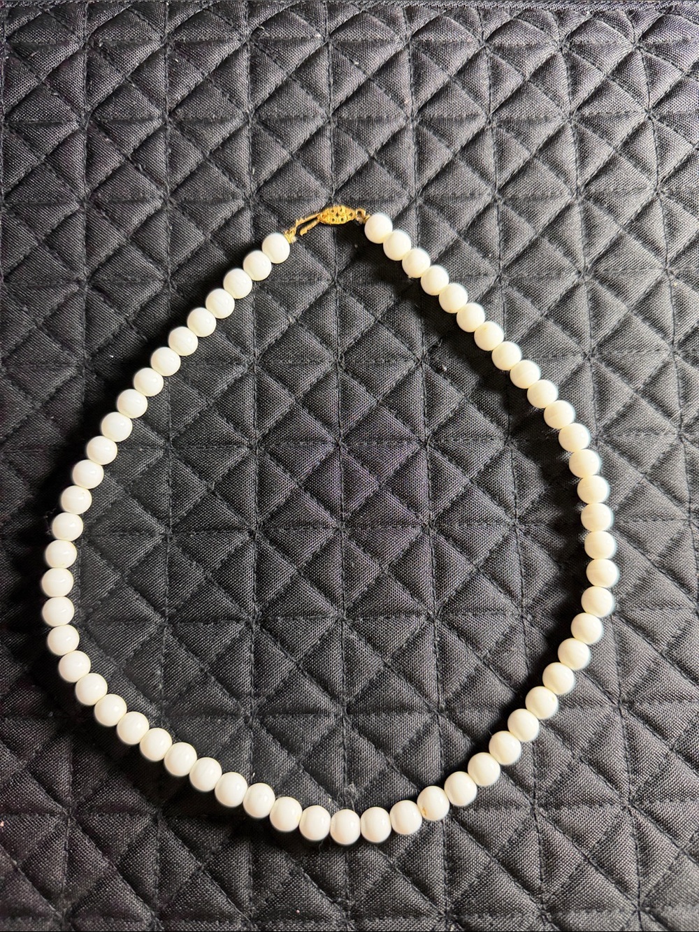 Classic White Beaded Necklace with Gold Clasp